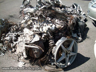 Illustration for article titled This Pile Of Burnt Metal Used To Be A Ferrari 458 Italia